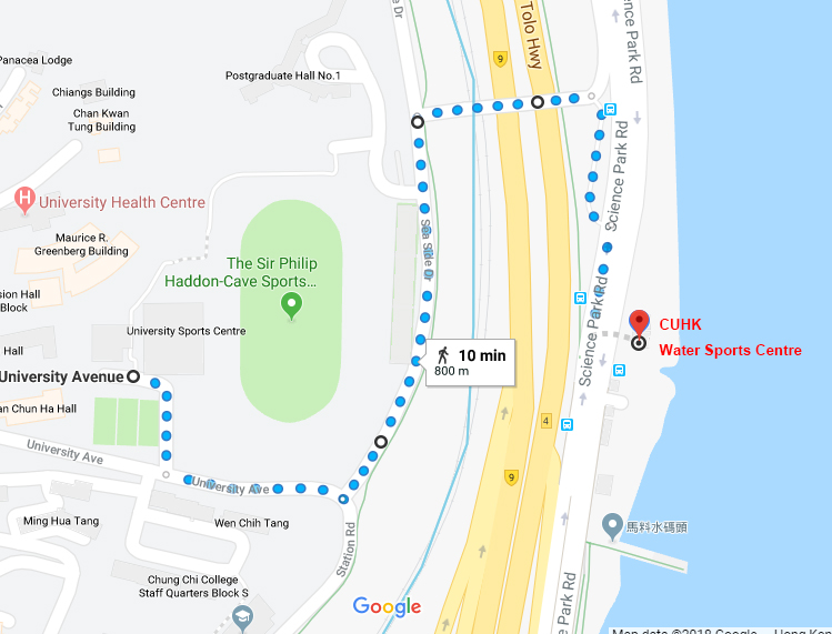 Route from University Sports Centre to Water Sports Centre